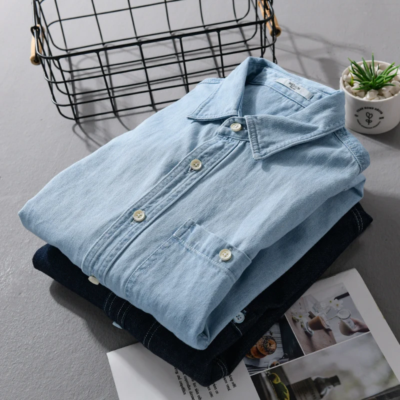 Herren Denim-Überhemd aus Baumwoll-Twill mit Brusttasche und Kontrastnähten Drune