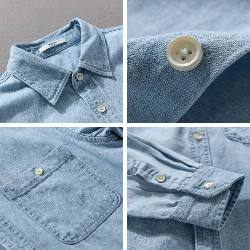 Herren Denim-Überhemd aus Baumwoll-Twill mit Brusttasche und Kontrastnähten Drune