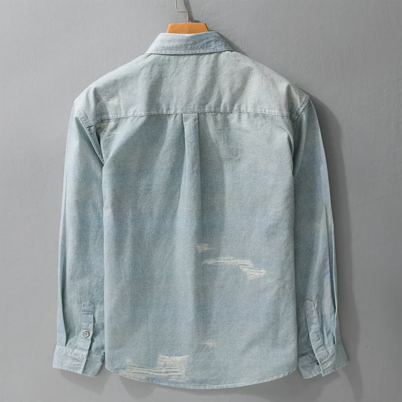Herren Denim-Overshirt mit Used‑Effekt und Brusttasche Drune