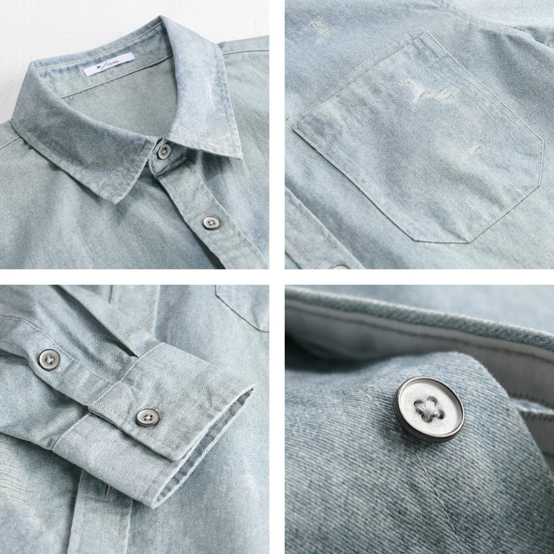 Herren Denim-Overshirt mit Used‑Effekt und Brusttasche Drune