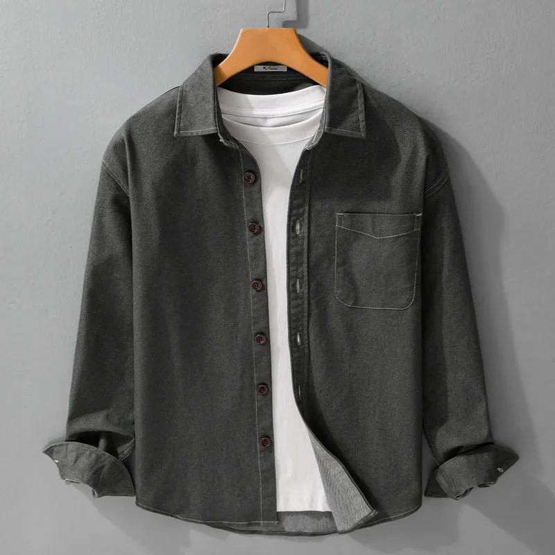 Herren Denim-Overshirt mit aufgesetzter Brusttasche und Kontrastnähten Drune