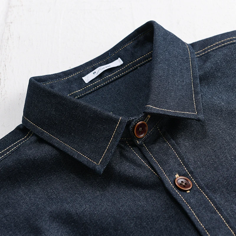 Herren Denim-Overshirt mit aufgesetzter Brusttasche und Kontrastnähten Drune