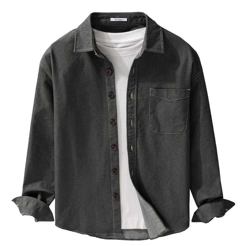 Herren Denim-Overshirt mit aufgesetzter Brusttasche und Kontrastnähten Drune