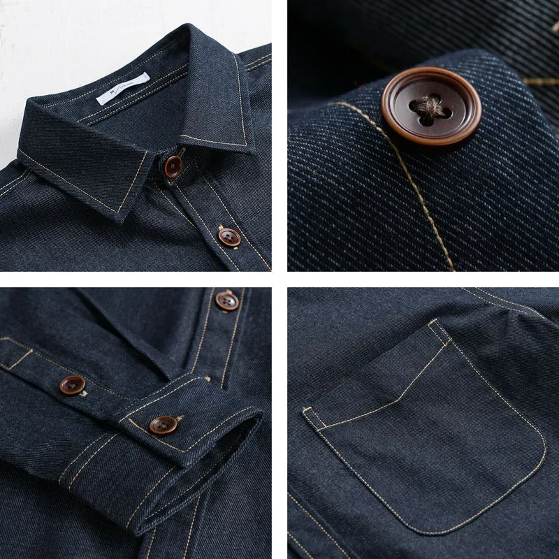 Herren Denim-Overshirt mit aufgesetzter Brusttasche und Kontrastnähten Drune