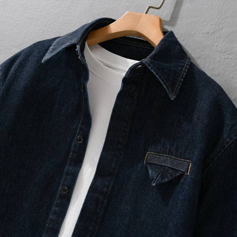 Herren Denim-Overshirt im Worker-Stil mit verdeckter Knopfleiste Drune