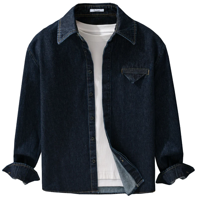 Herren Denim-Overshirt im Worker-Stil mit verdeckter Knopfleiste Drune