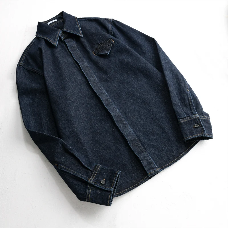 Herren Denim-Overshirt im Worker-Stil mit verdeckter Knopfleiste Drune