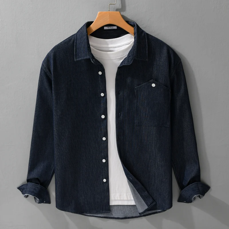 Herren Denim-Overshirt im Hemdjackenstil mit Brusttasche und durchgehender Knopfleiste Drune