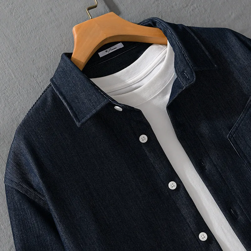 Herren Denim-Overshirt im Hemdjackenstil mit Brusttasche und durchgehender Knopfleiste Drune