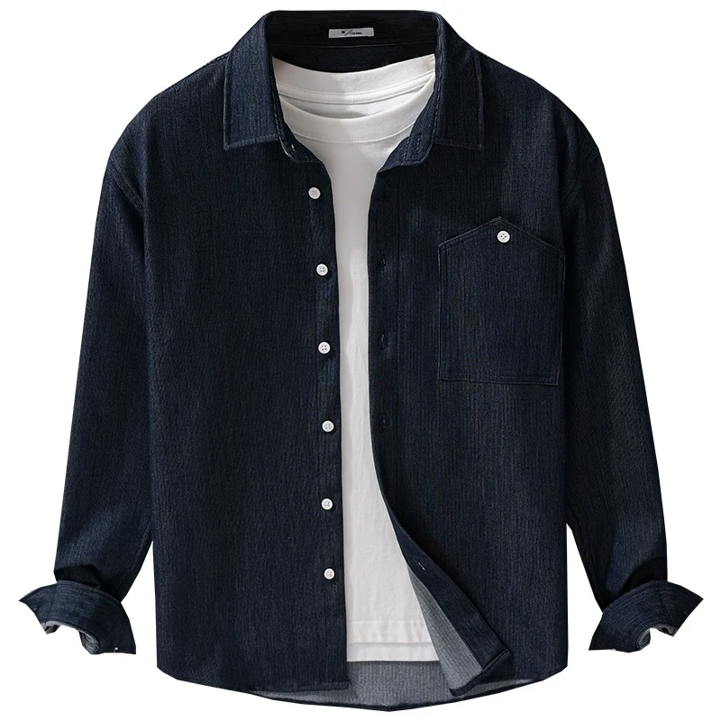 Herren Denim-Overshirt im Hemdjackenstil mit Brusttasche und durchgehender Knopfleiste Drune