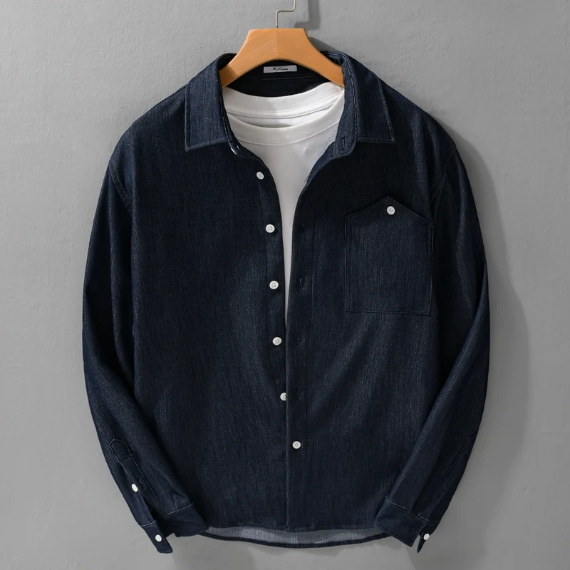 Herren Denim-Overshirt im Hemdjackenstil mit Brusttasche und durchgehender Knopfleiste Drune