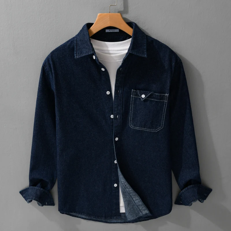 Herren Denim-Overshirt im Hemdjacken-Stil mit aufgesetzter Brusttasche und Relaxed-Fit Drune
