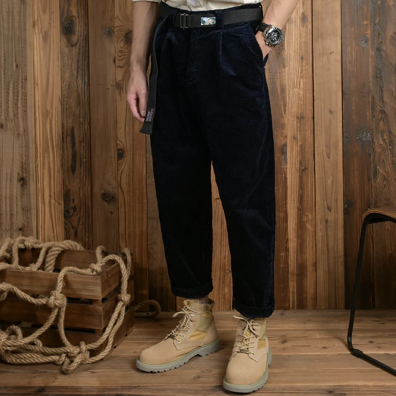 Herren Cordhose im Relaxed-Fit mit konischer Passform und Canvas-Gürtel Drune