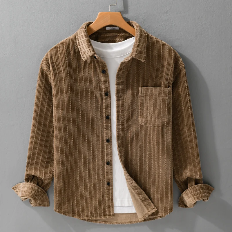 Herren Cord-Overshirt mit markanter Rippenstruktur und Brusttasche Drune