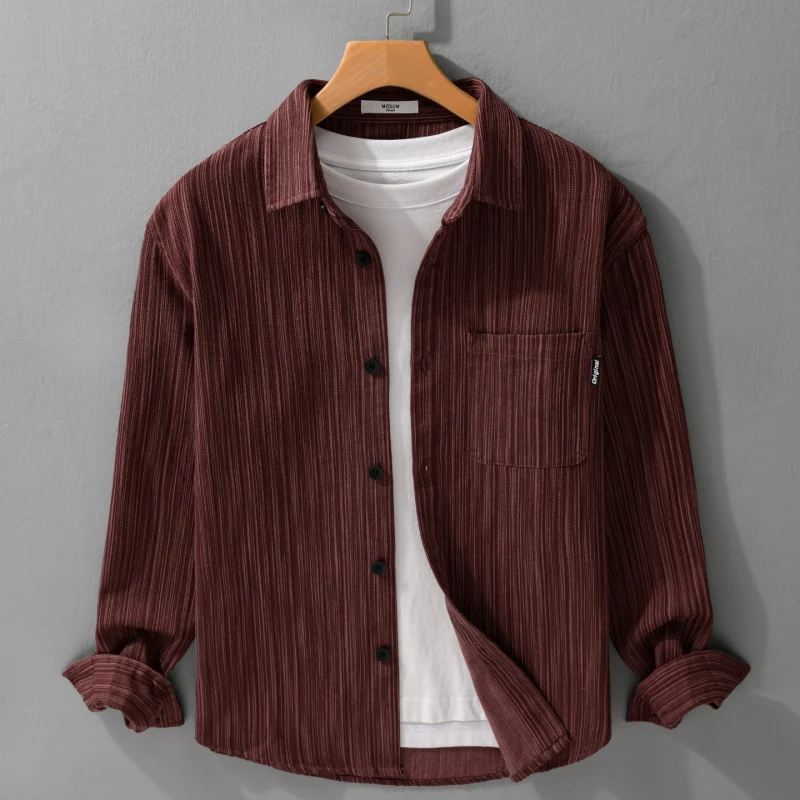 Herren Cord-Overshirt mit feiner Streifenstruktur und aufgesetzter Brusttasche Drune