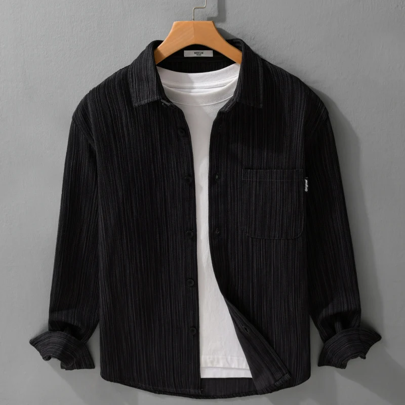 Herren Cord-Overshirt mit feiner Streifenstruktur und aufgesetzter Brusttasche Drune