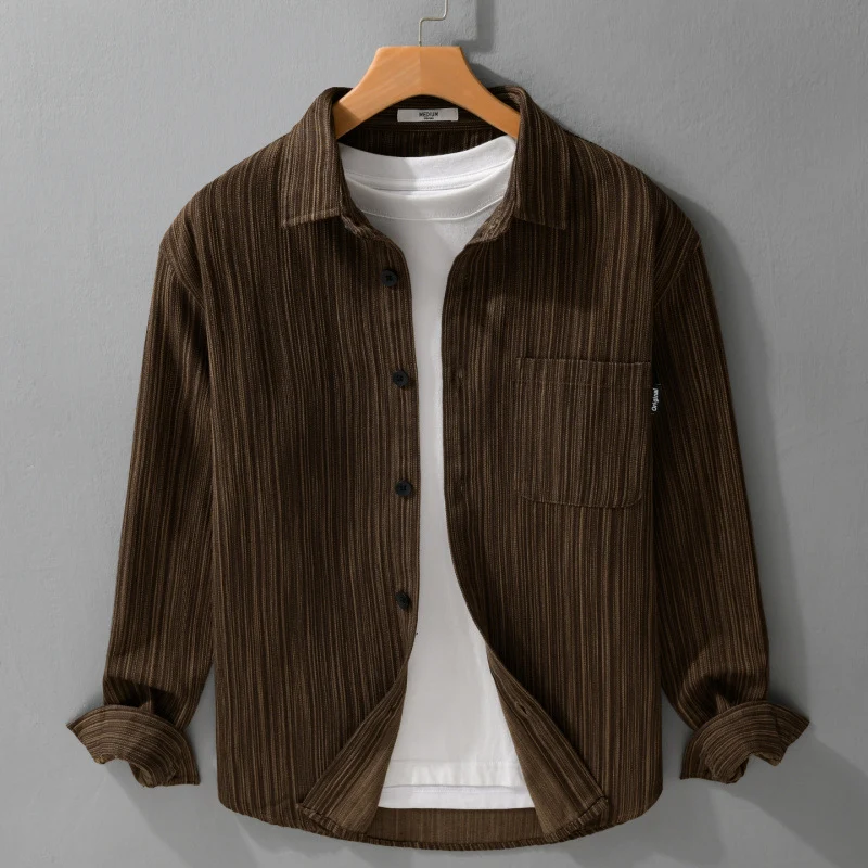 Herren Cord-Overshirt mit feiner Streifenstruktur und aufgesetzter Brusttasche Drune