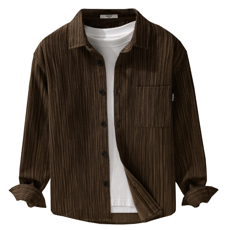 Herren Cord-Overshirt mit feiner Streifenstruktur und aufgesetzter Brusttasche Drune