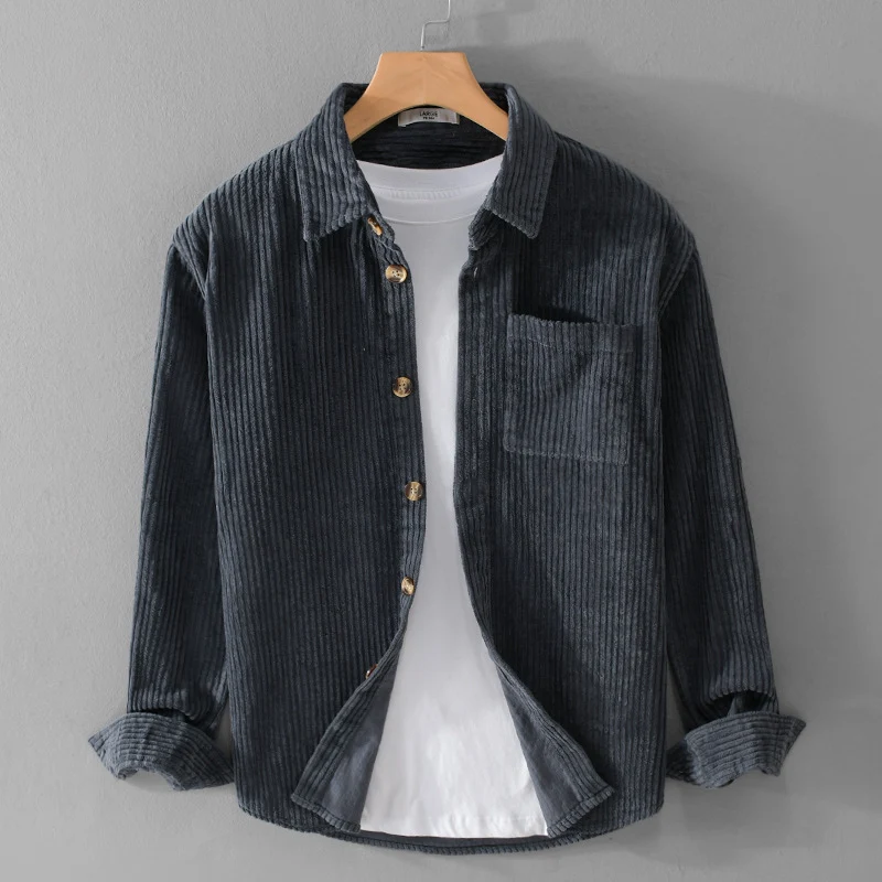 Herren Cord-Overshirt mit breiter Rippenstruktur, Brusttasche und Relaxed-Fit Drune
