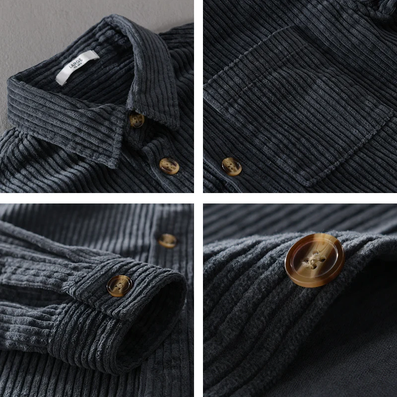 Herren Cord-Overshirt mit breiter Rippenstruktur, Brusttasche und Relaxed-Fit Drune