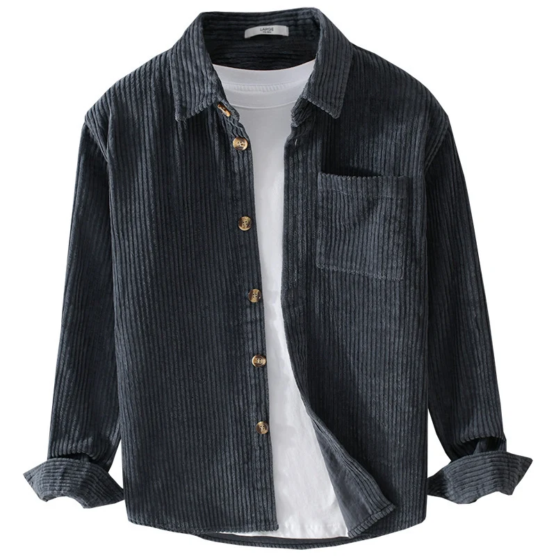 Herren Cord-Overshirt mit breiter Rippenstruktur, Brusttasche und Relaxed-Fit Drune