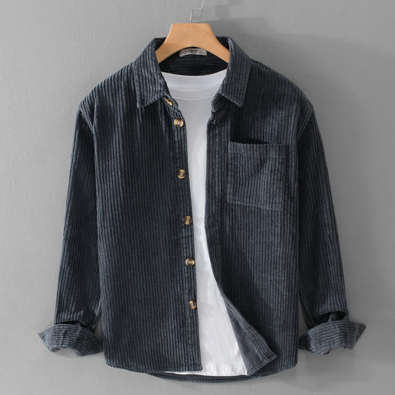 Herren Cord-Overshirt mit breiter Rippenstruktur, Brusttasche und Relaxed-Fit Drune