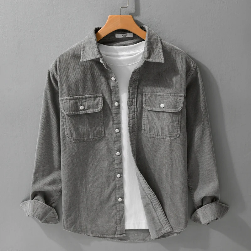 Herren Cord-Overshirt im Relaxed-Fit mit aufgesetzten Brustklappen und weichem Griff Drune