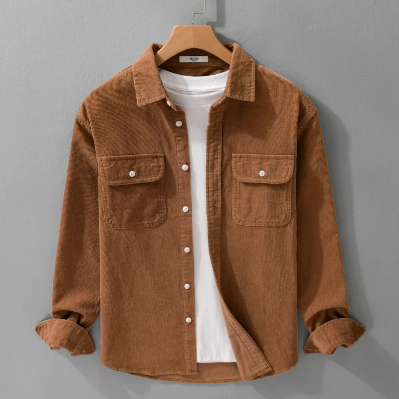 Herren Cord-Overshirt im Relaxed-Fit mit aufgesetzten Brustklappen und weichem Griff Drune