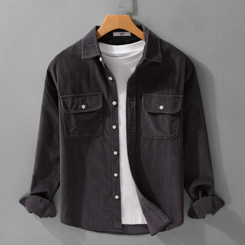 Herren Cord-Overshirt im Relaxed-Fit mit aufgesetzten Brustklappen und weichem Griff Drune