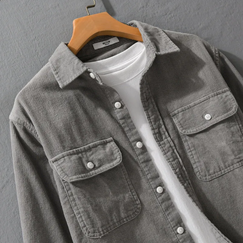 Herren Cord-Overshirt im Relaxed-Fit mit aufgesetzten Brustklappen und weichem Griff Drune