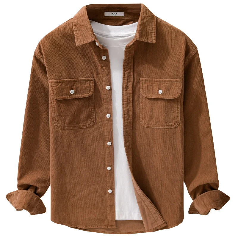 Herren Cord-Overshirt im Relaxed-Fit mit aufgesetzten Brustklappen und weichem Griff Drune