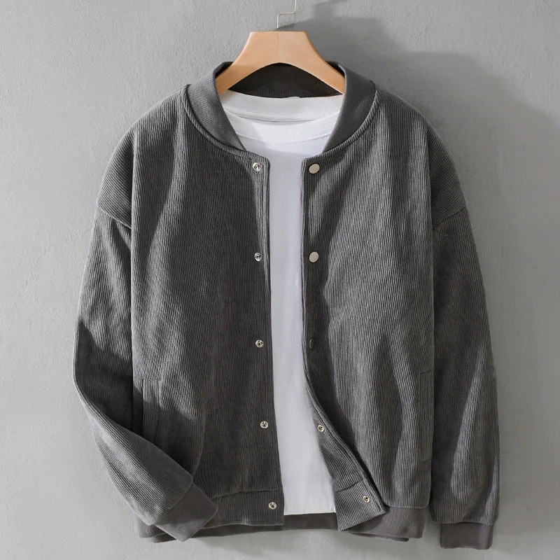 Herren Cord-Collegejacke mit Druckknopfleiste und Rippbündchen Drune