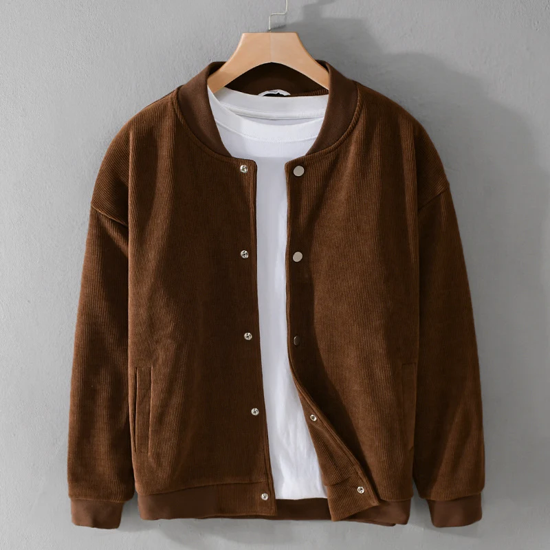 Herren Cord-Collegejacke mit Druckknopfleiste und Rippbündchen Drune