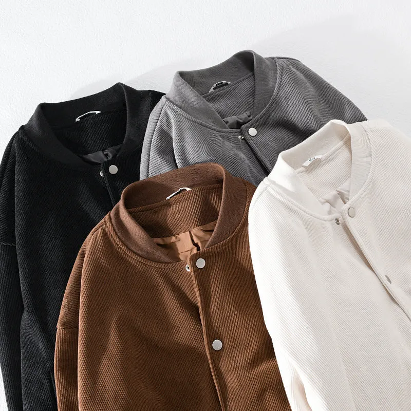 Herren Cord-Collegejacke mit Druckknopfleiste und Rippbündchen Drune