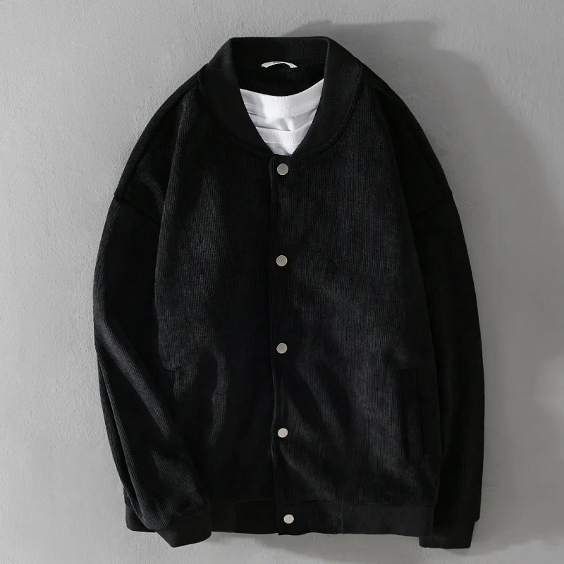 Herren Cord-Collegejacke mit Druckknopfleiste und Rippbündchen Drune