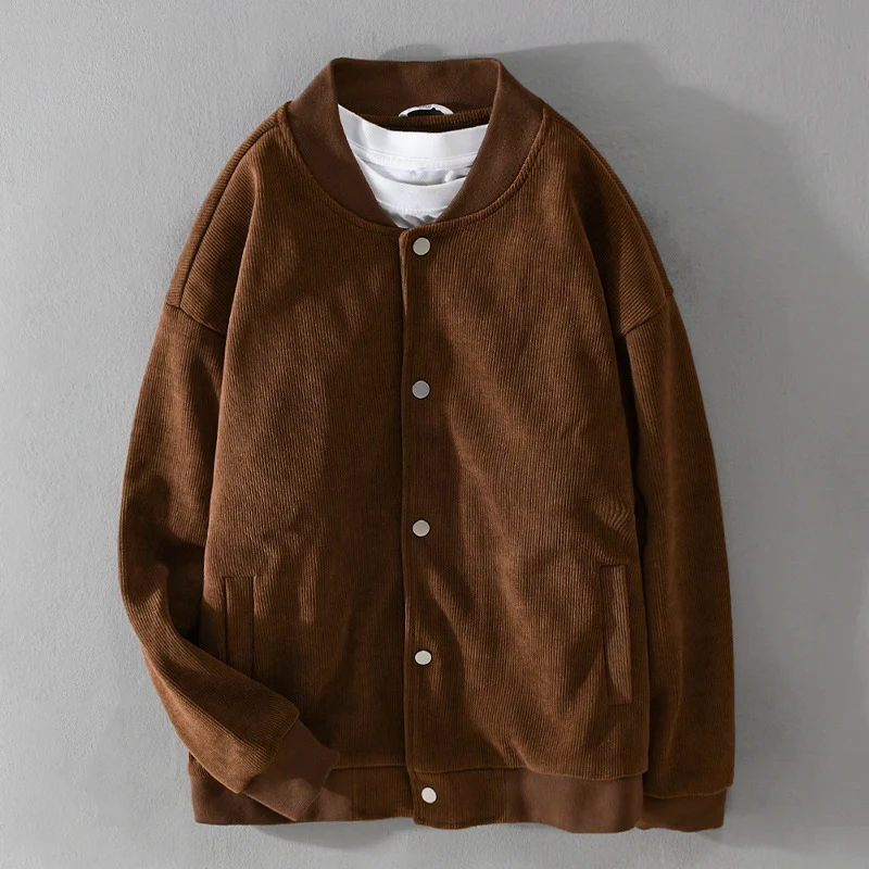 Herren Cord-Collegejacke mit Druckknopfleiste und Rippbündchen Drune