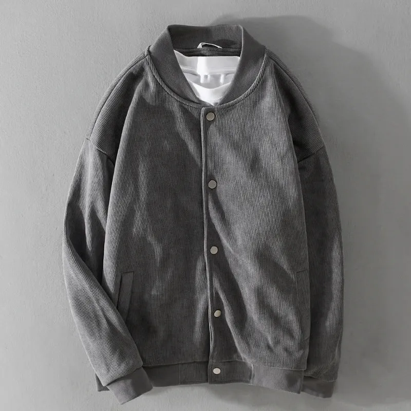 Herren Cord-Collegejacke mit Druckknopfleiste und Rippbündchen Drune