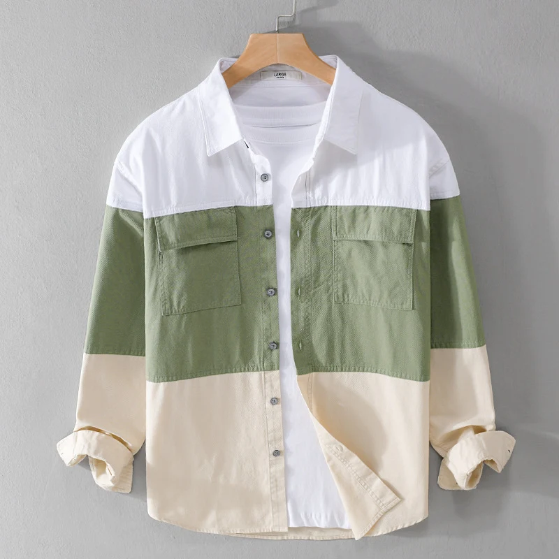 Herren Colorblock-Overshirt im Hemdjackenstil mit Brusttaschen und Relaxed-Fit Drune