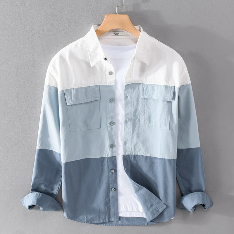 Herren Colorblock-Overshirt im Hemdjackenstil mit Brusttaschen und Relaxed-Fit Drune