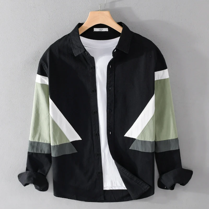 Herren Colorblock-Hemd aus Baumwollmix mit langen Ärmeln und kontrastierenden Paneelen Drune