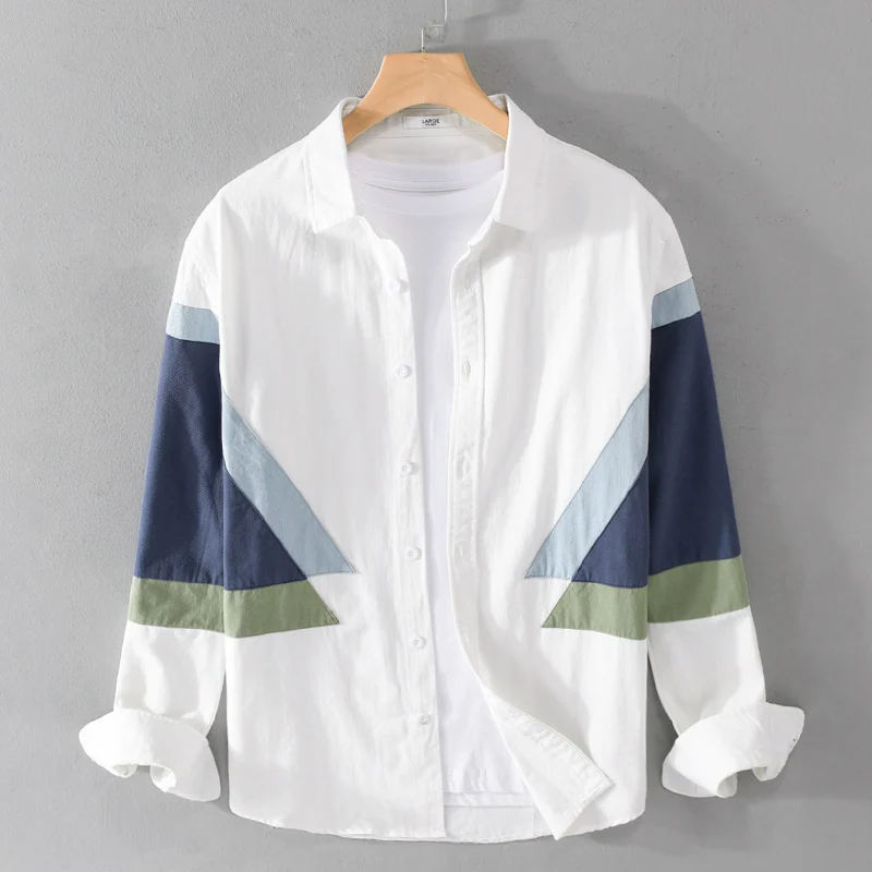 Herren Colorblock-Hemd aus Baumwollmix mit langen Ärmeln und kontrastierenden Paneelen Drune