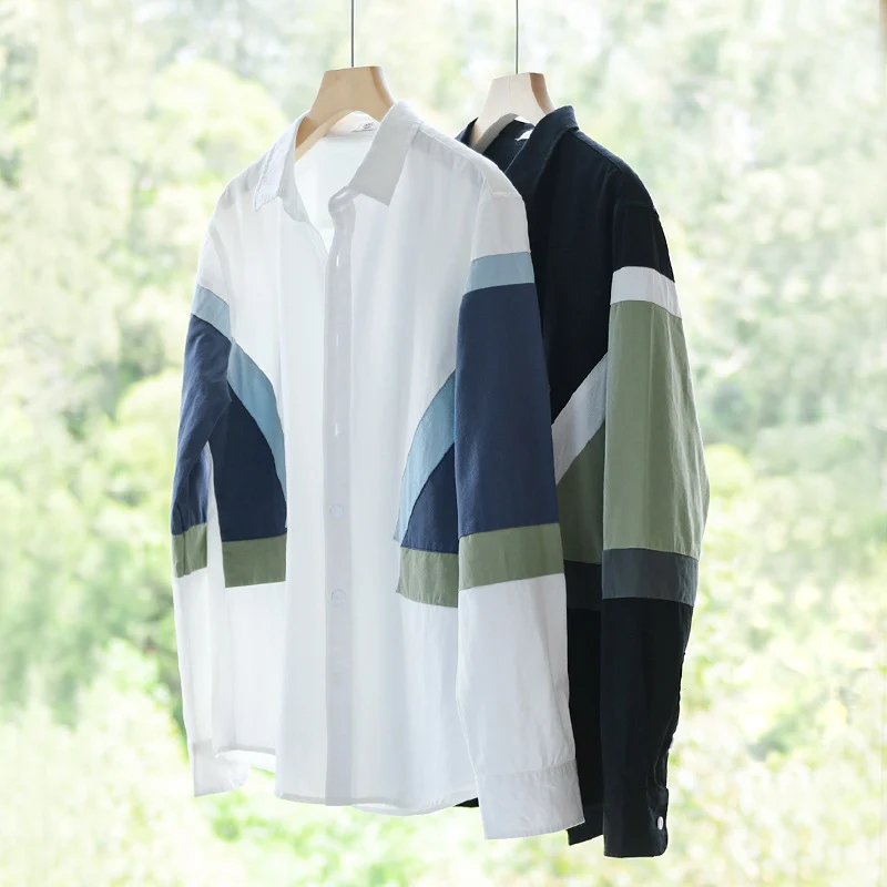 Herren Colorblock-Hemd aus Baumwollmix mit langen Ärmeln und kontrastierenden Paneelen Drune