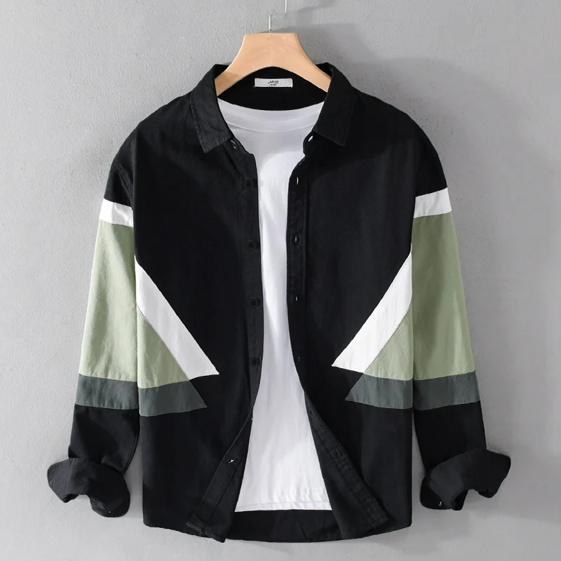 Herren Colorblock-Hemd aus Baumwollmix mit langen Ärmeln und kontrastierenden Paneelen Drune