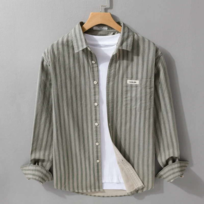 Herren Casual-Streifenhemd im Overshirt‑Stil mit Kentkragen Drune