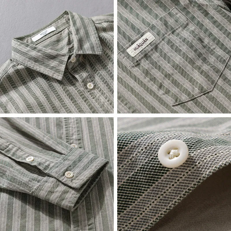 Herren Casual-Streifenhemd im Overshirt‑Stil mit Kentkragen Drune