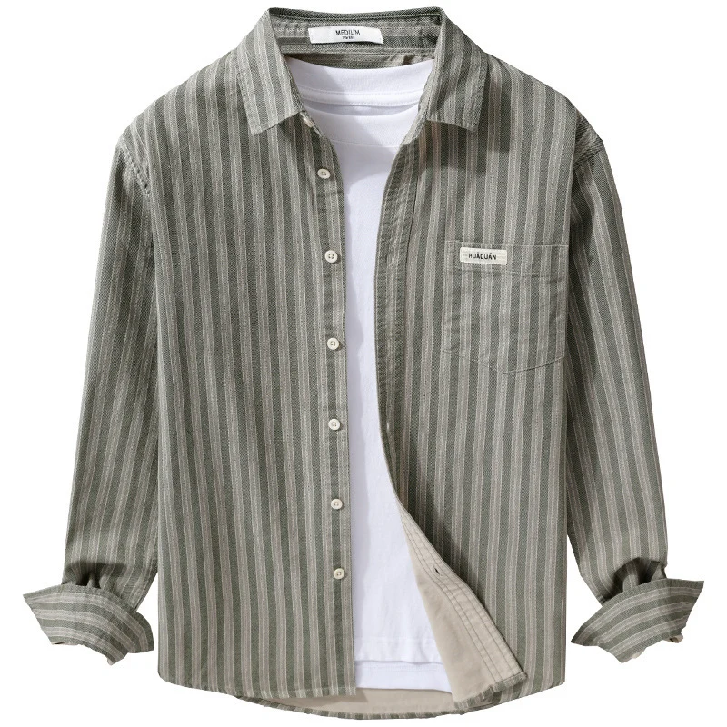 Herren Casual-Streifenhemd im Overshirt‑Stil mit Kentkragen Drune