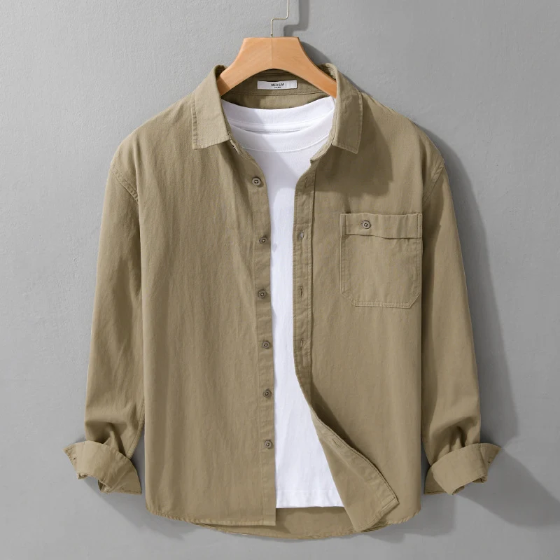 Herren Casual-Layering Hemdjacke aus leichtem Baumwoll-Twill mit aufgesetzter Brusttasche Drune