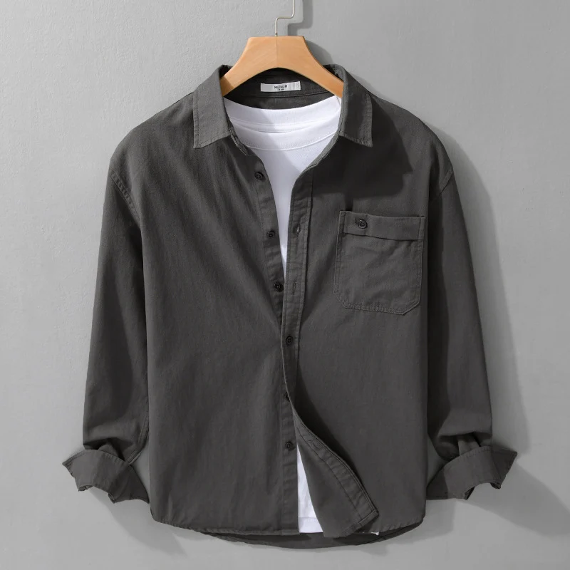 Herren Casual-Layering Hemdjacke aus leichtem Baumwoll-Twill mit aufgesetzter Brusttasche Drune