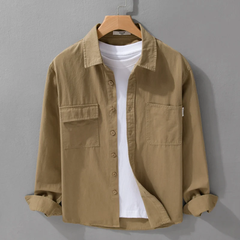 Herren Casual-Hemdjacke aus schwerem Baumwoll-Twill mit asymmetrischen Brusttaschen und kastigem Schnitt Drune