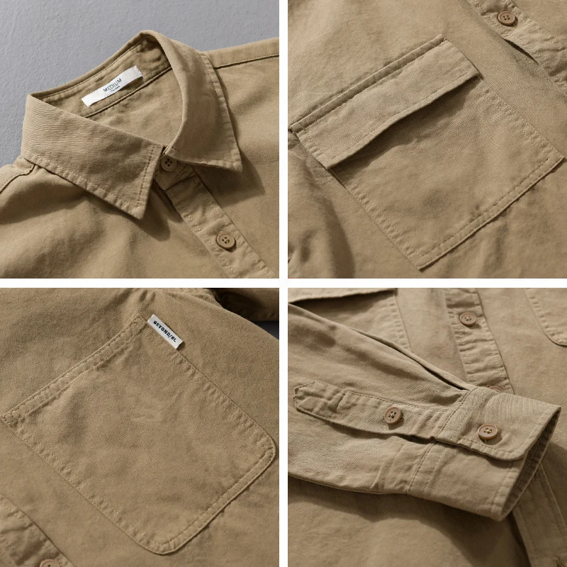 Herren Casual-Hemdjacke aus schwerem Baumwoll-Twill mit asymmetrischen Brusttaschen und kastigem Schnitt Drune